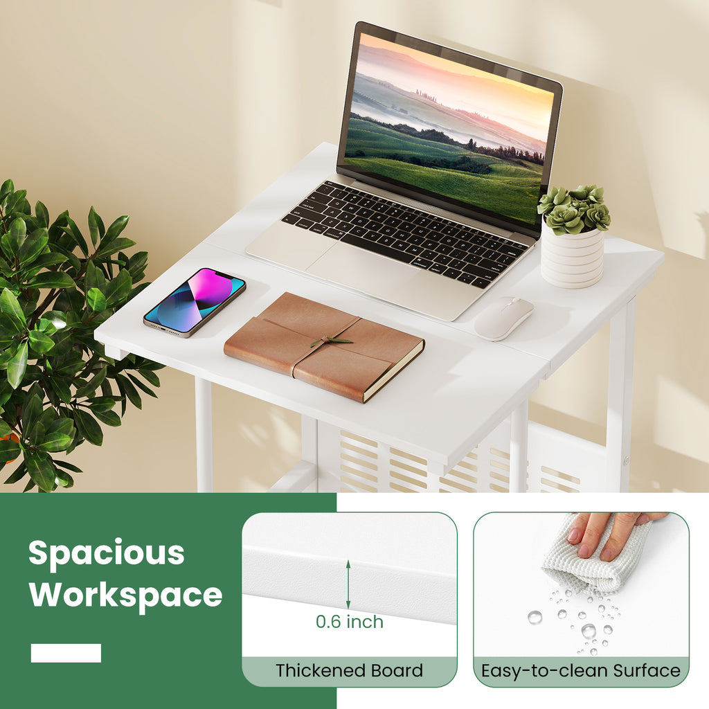 Height Adjustable Mobile Computer Stand-Up Desk with Two Modes-White