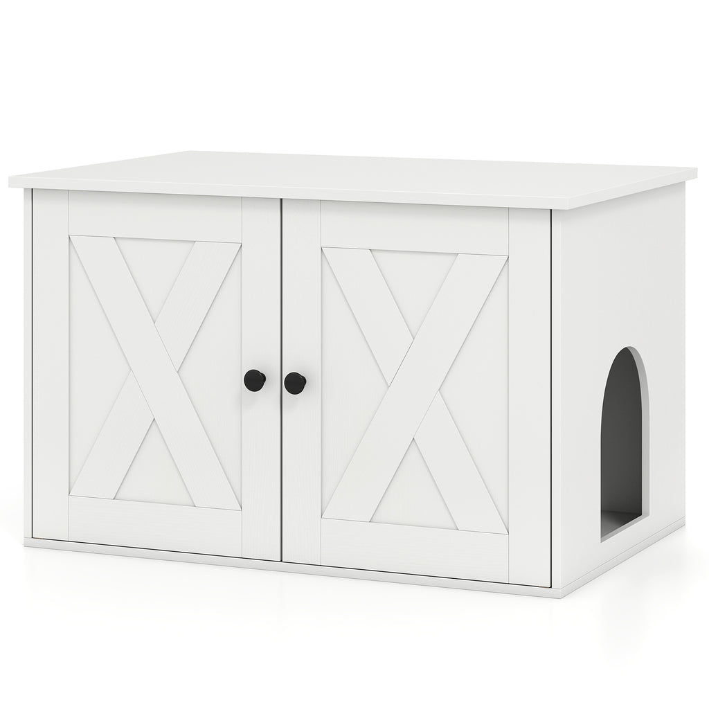 Hidden Cat Litter Box Enclosure Furniture with Divider-White