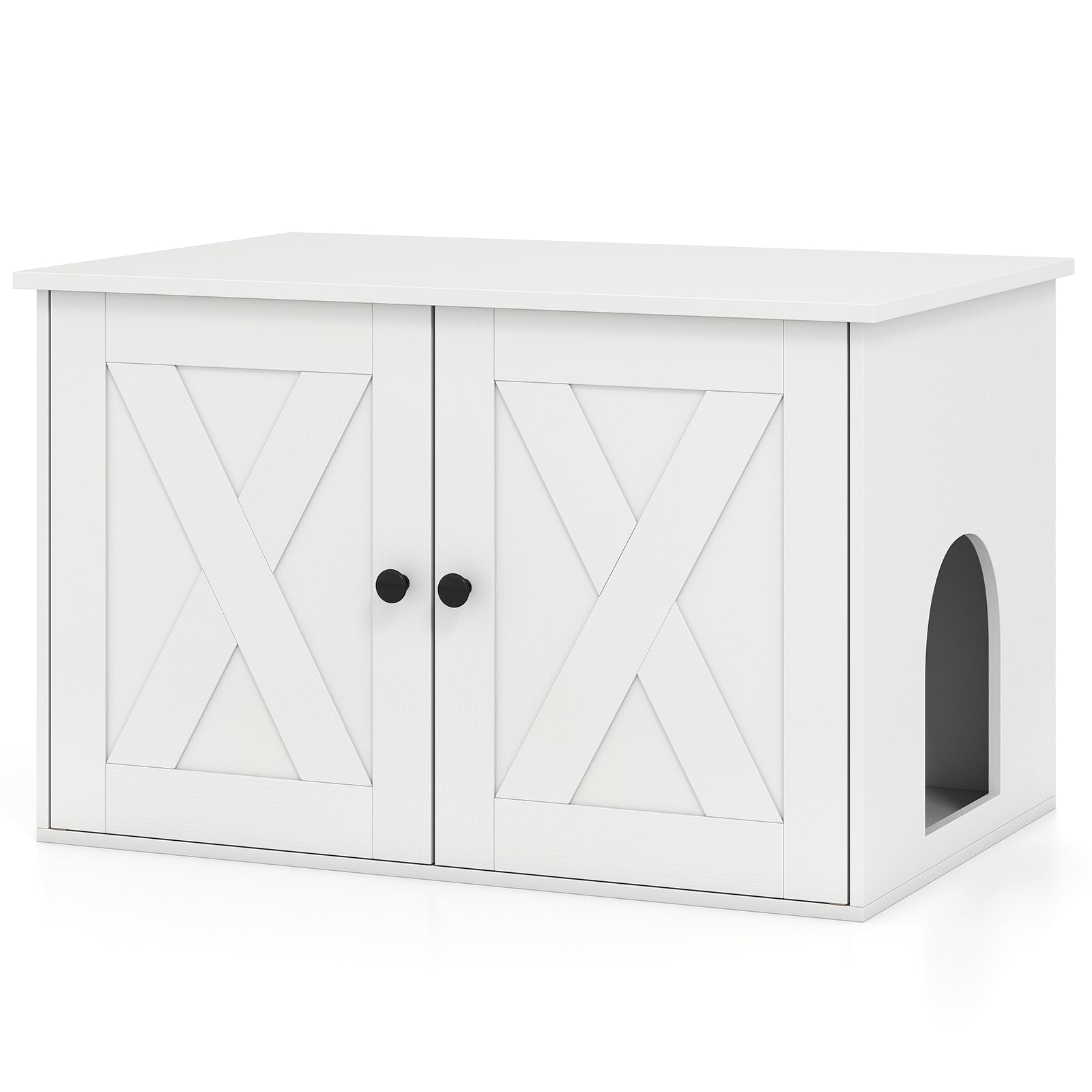 Hidden Cat Litter Box Enclosure Furniture with Divider-White