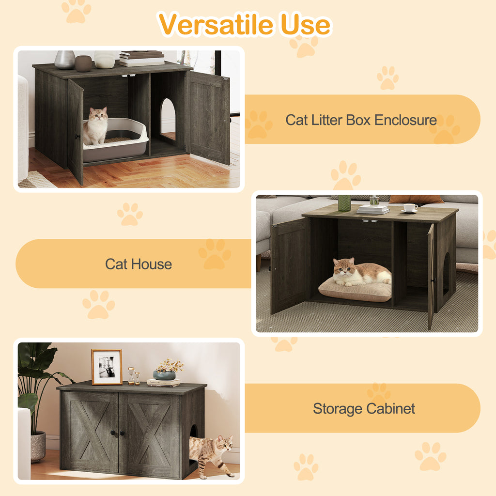 Hidden Cat Litter Box Enclosure Furniture with Divider-Oak