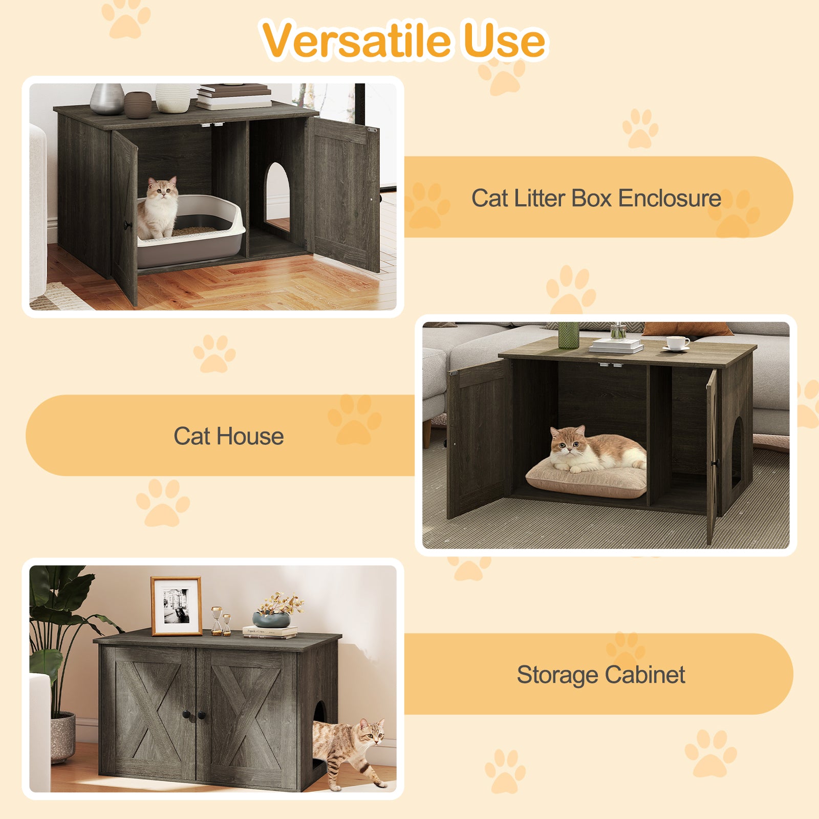 Hidden Cat Litter Box Enclosure Furniture with Divider-Oak