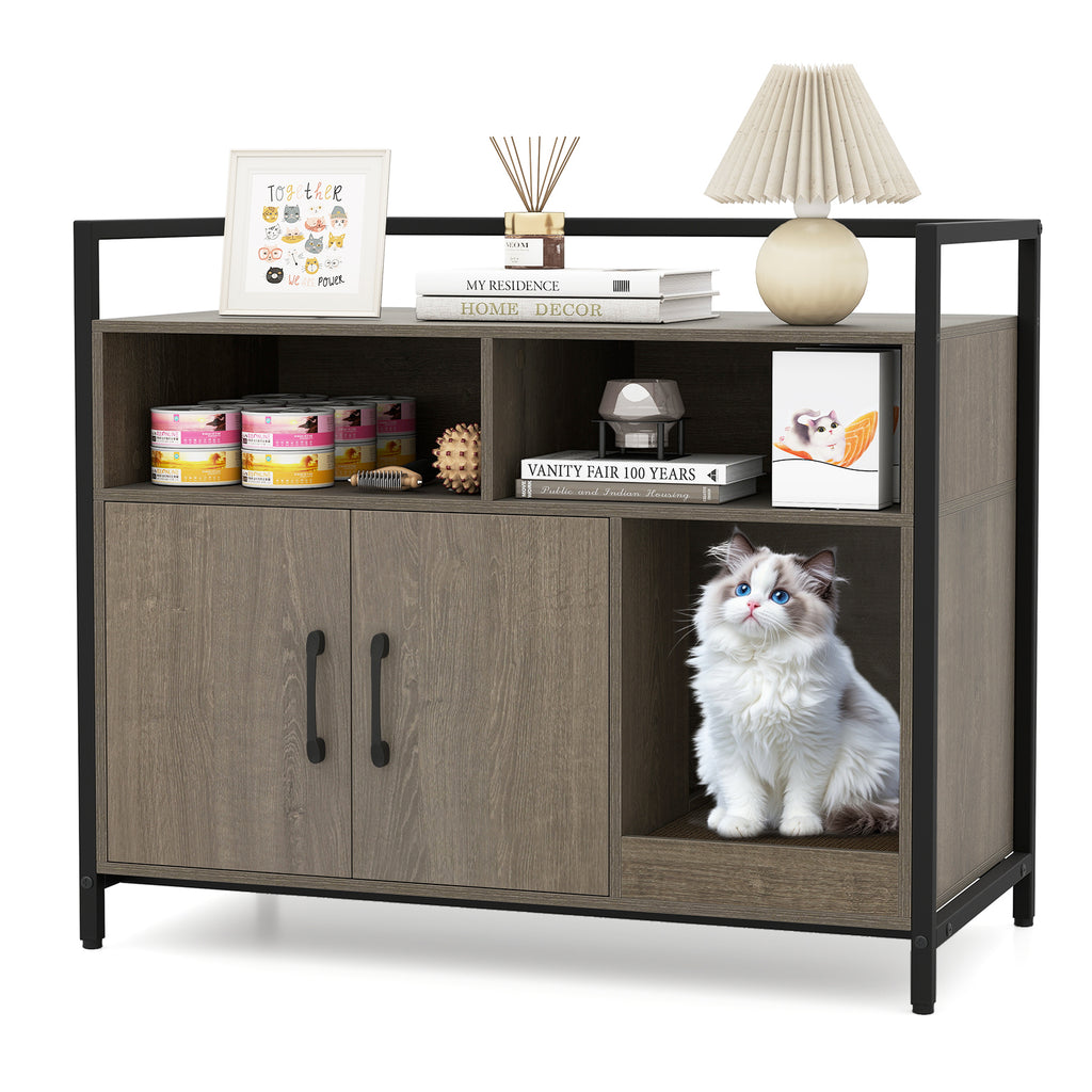 Hidden Cat Washroom with Double Doors and Scratch Cardboard-Oak