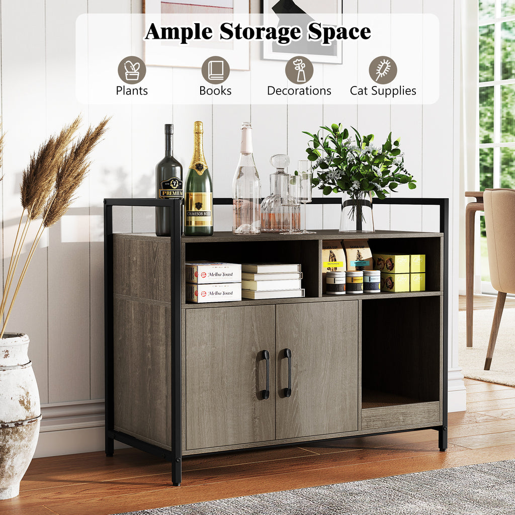 Hidden Cat Washroom with Double Doors and Scratch Cardboard-Oak