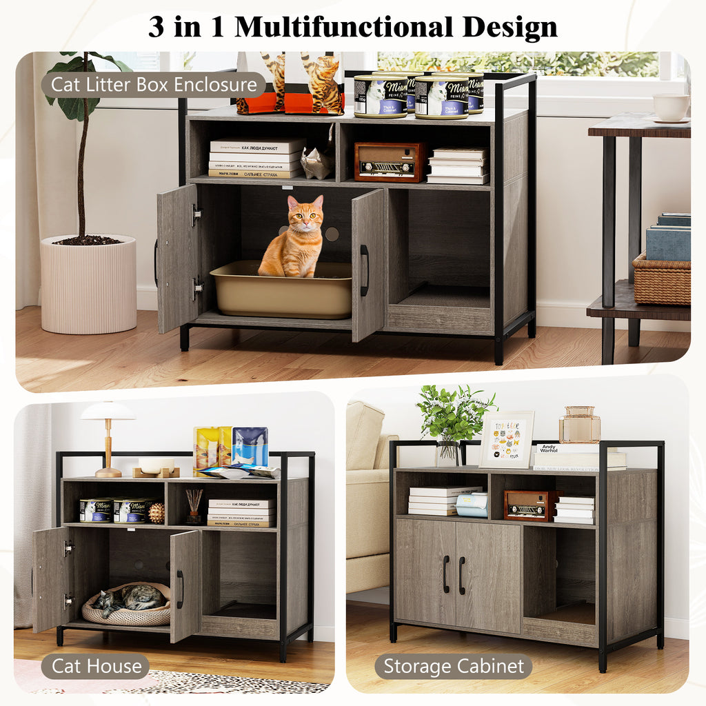 Hidden Cat Washroom with Double Doors and Scratch Cardboard-Oak