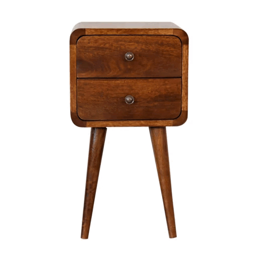 Mini Chestnut Curved Nightstand - Oasis Home Essentials