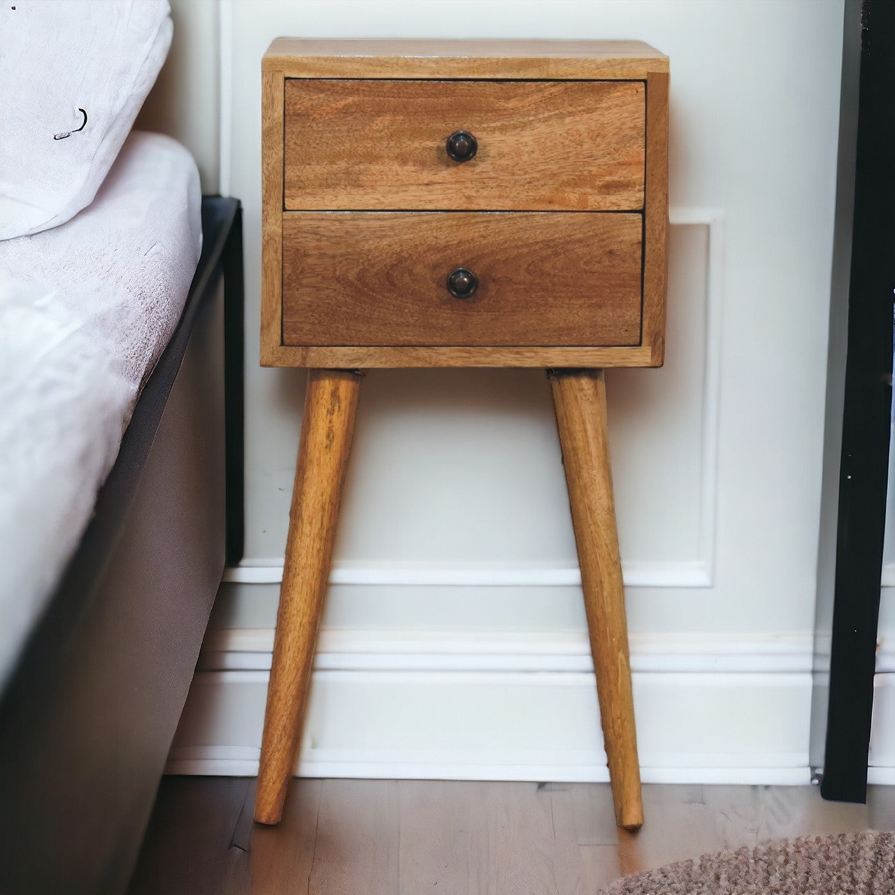 mini oak nightstand-2 drawer