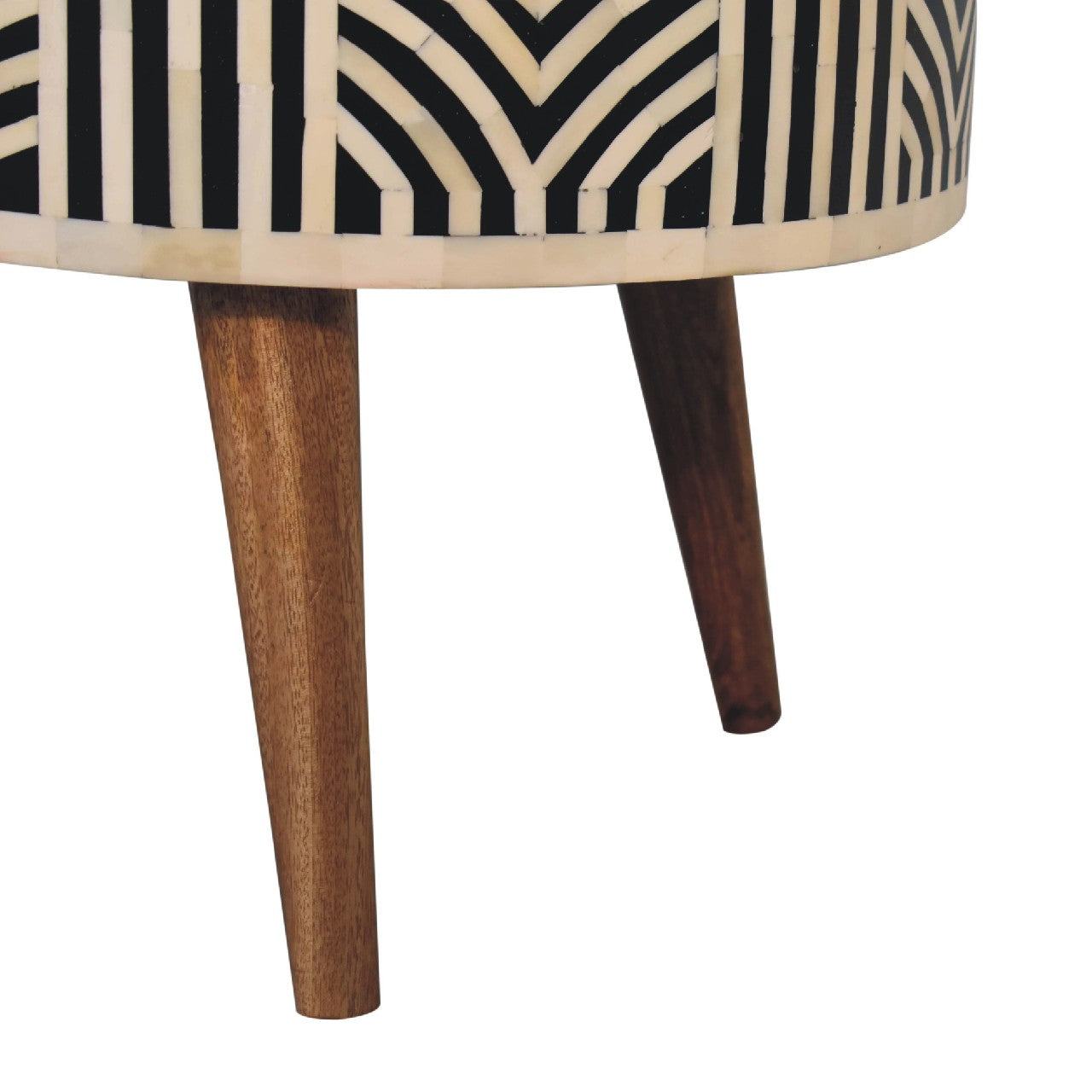 Edessa Bone Inlay Coffee Table with intricate bone inlay, drawers, and Nordic style legs. Leg view