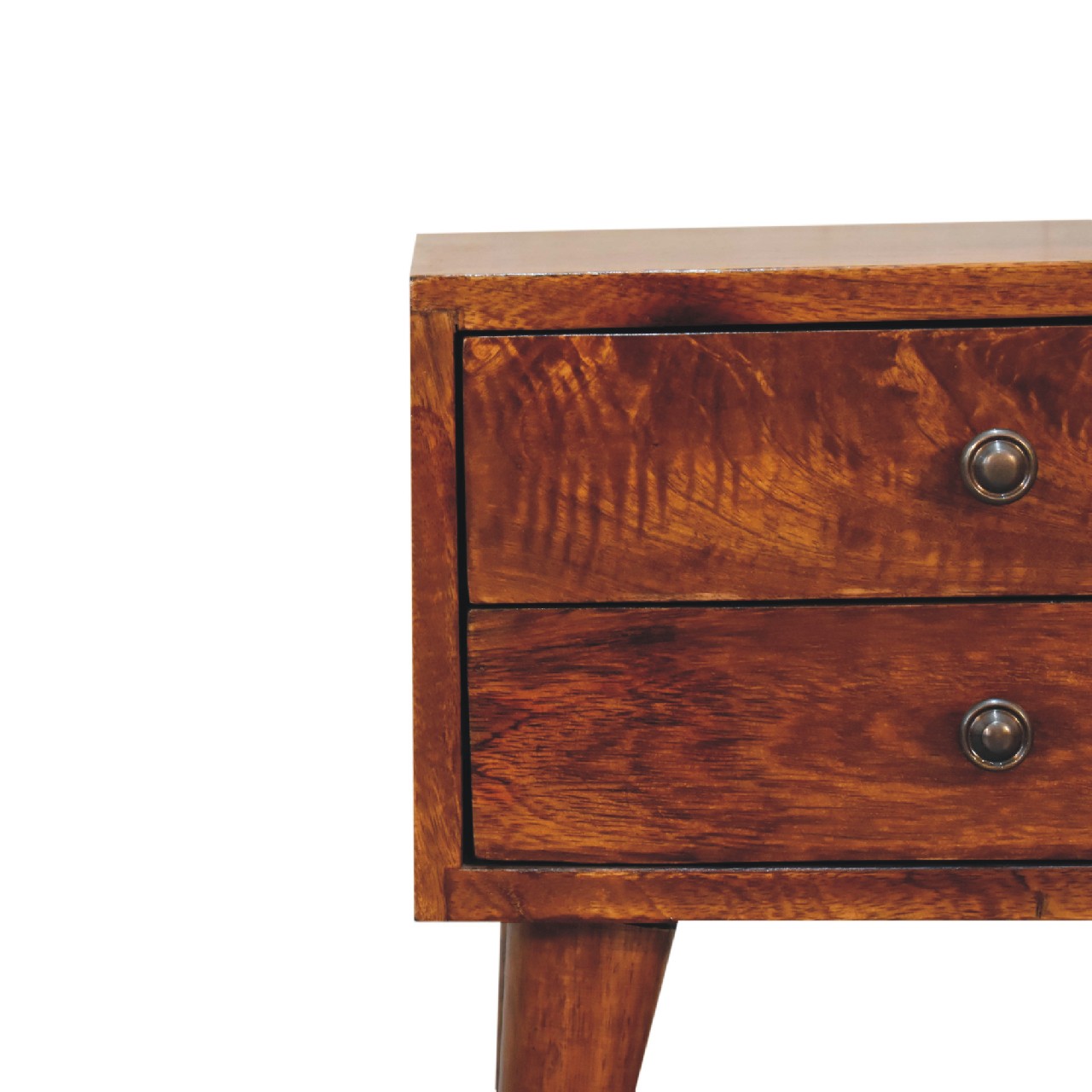 Mini Chestnut Modern Nightstand front corner view