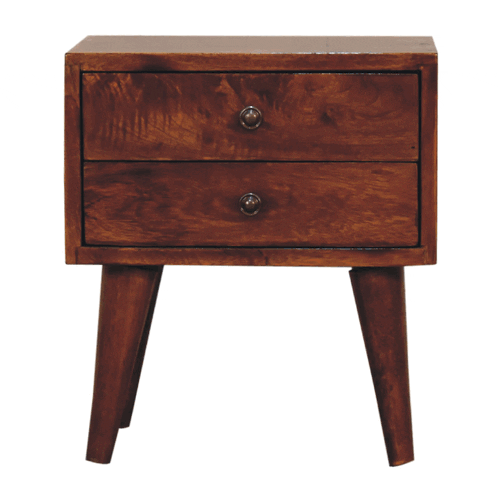 Mini Chestnut Modern Nightstand front  view. GIF