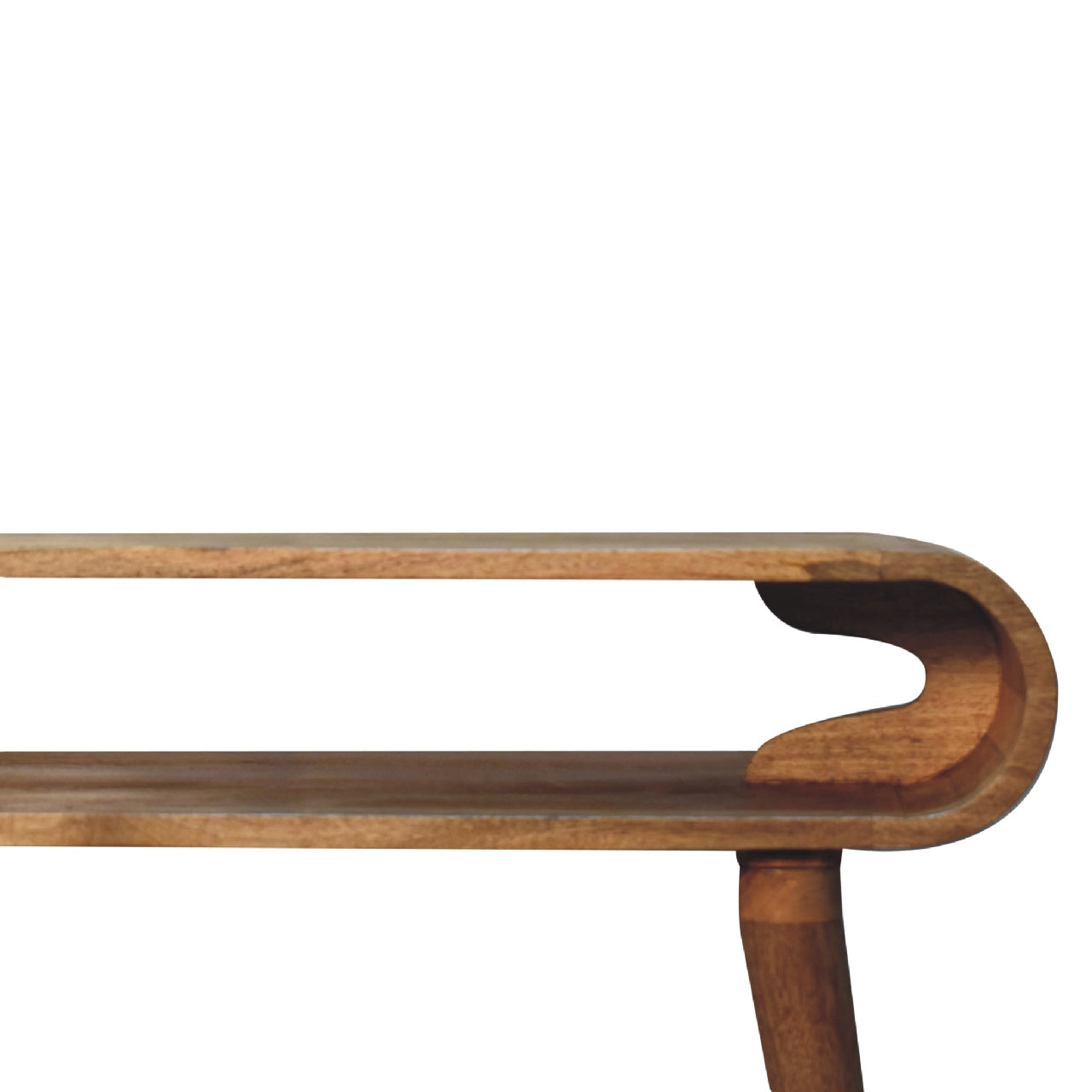 Amaya Chestnut Nordic Style Console Table top corner  view