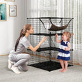 Indoor Cat Cage 3-Tier Cat Enclosure Detachable Metal Wire Kennel-Black