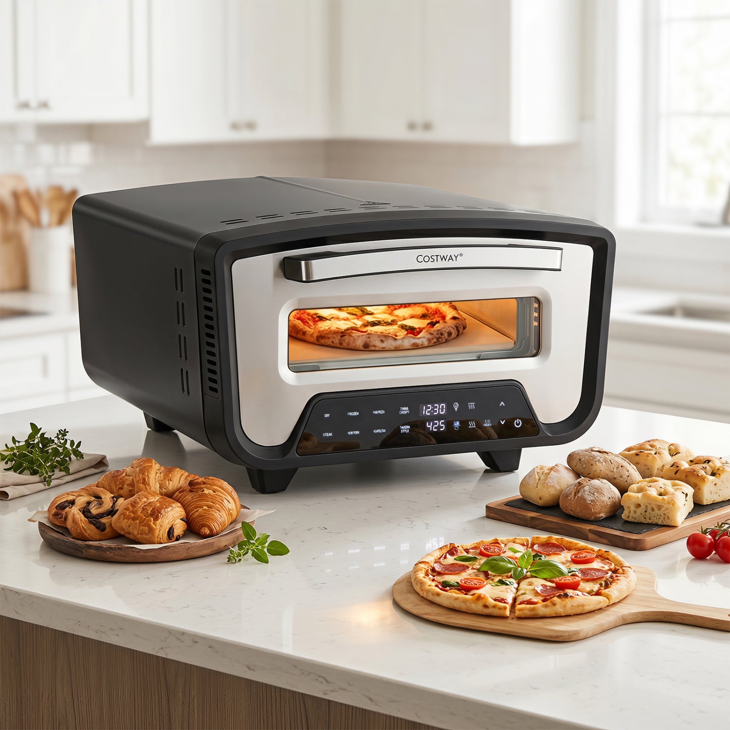 Indoor Electric Pizza Oven for 12" Pizzas with 8 Presets-Black