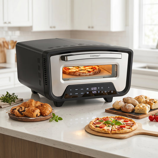Indoor Electric Pizza Oven for 12" Pizzas with 8 Presets-Black