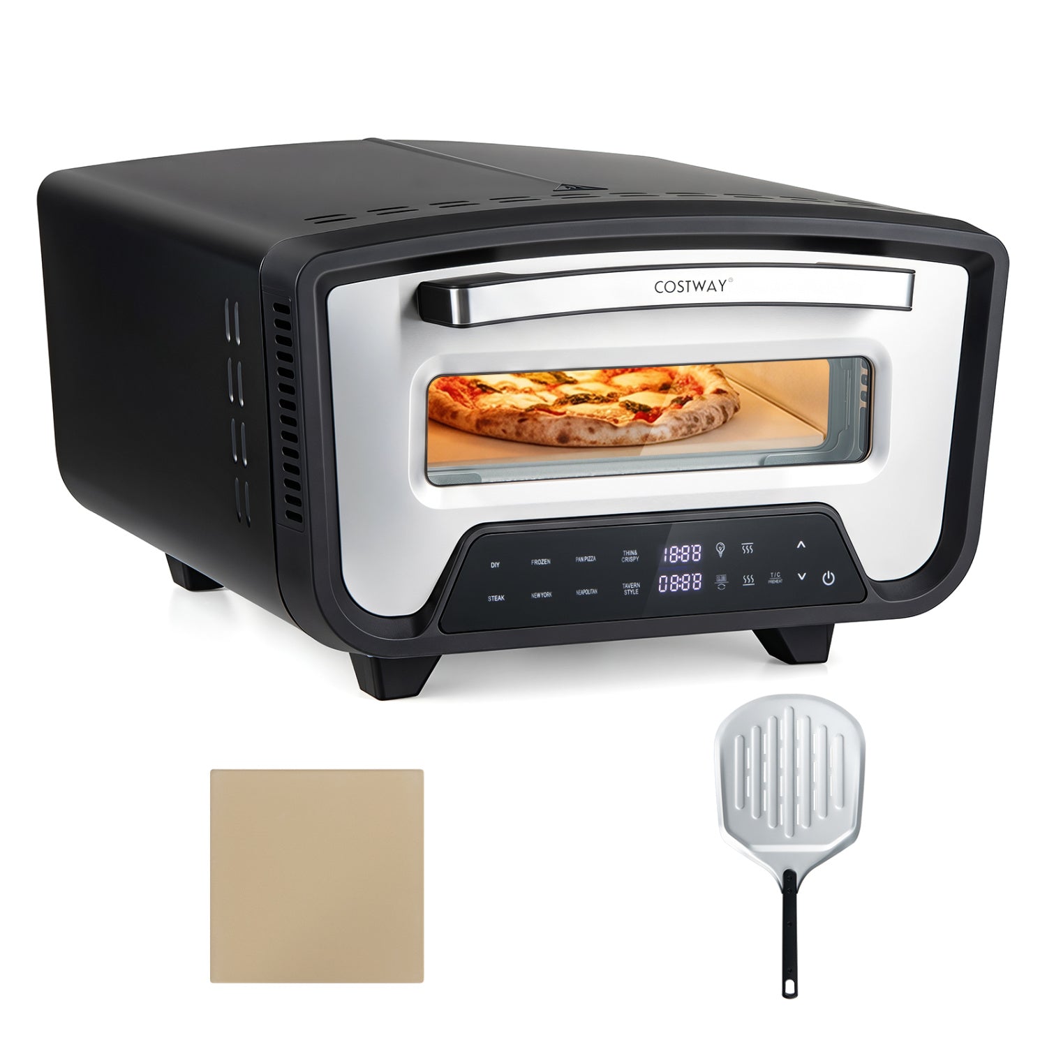 Indoor Electric Pizza Oven for 12" Pizzas with 8 Presets-Black