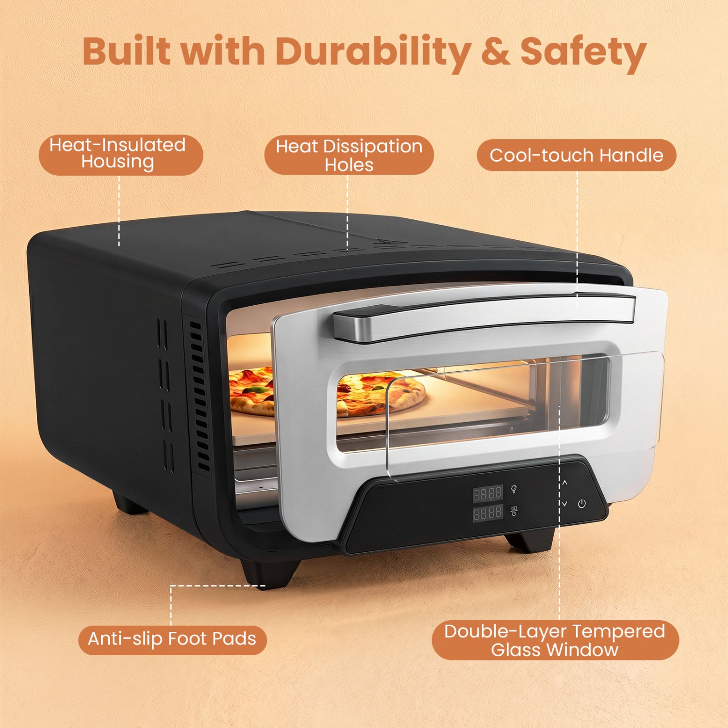Indoor Electric Pizza Oven for 12" Pizzas with 8 Presets-Black