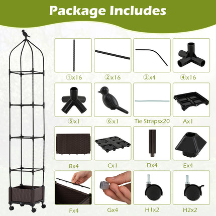 Indoor Outdoor Raised Garden Bed with Trellis and Self-Drainage and Wheels-Black