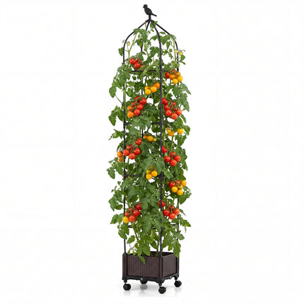 Indoor Outdoor Raised Garden Bed with Trellis and Self-Drainage and Wheels-Black