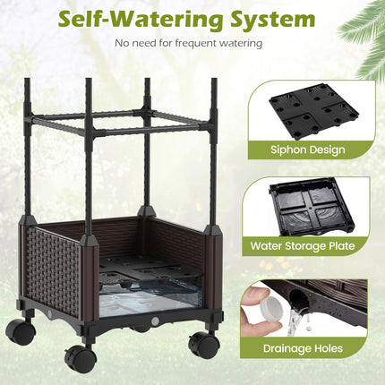 Indoor Outdoor Raised Garden Bed with Trellis and Self-Drainage and Wheels-Black