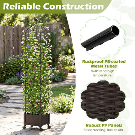 Indoor Outdoor Raised Garden Bed with Trellis and Self-Drainage and Wheels-Black