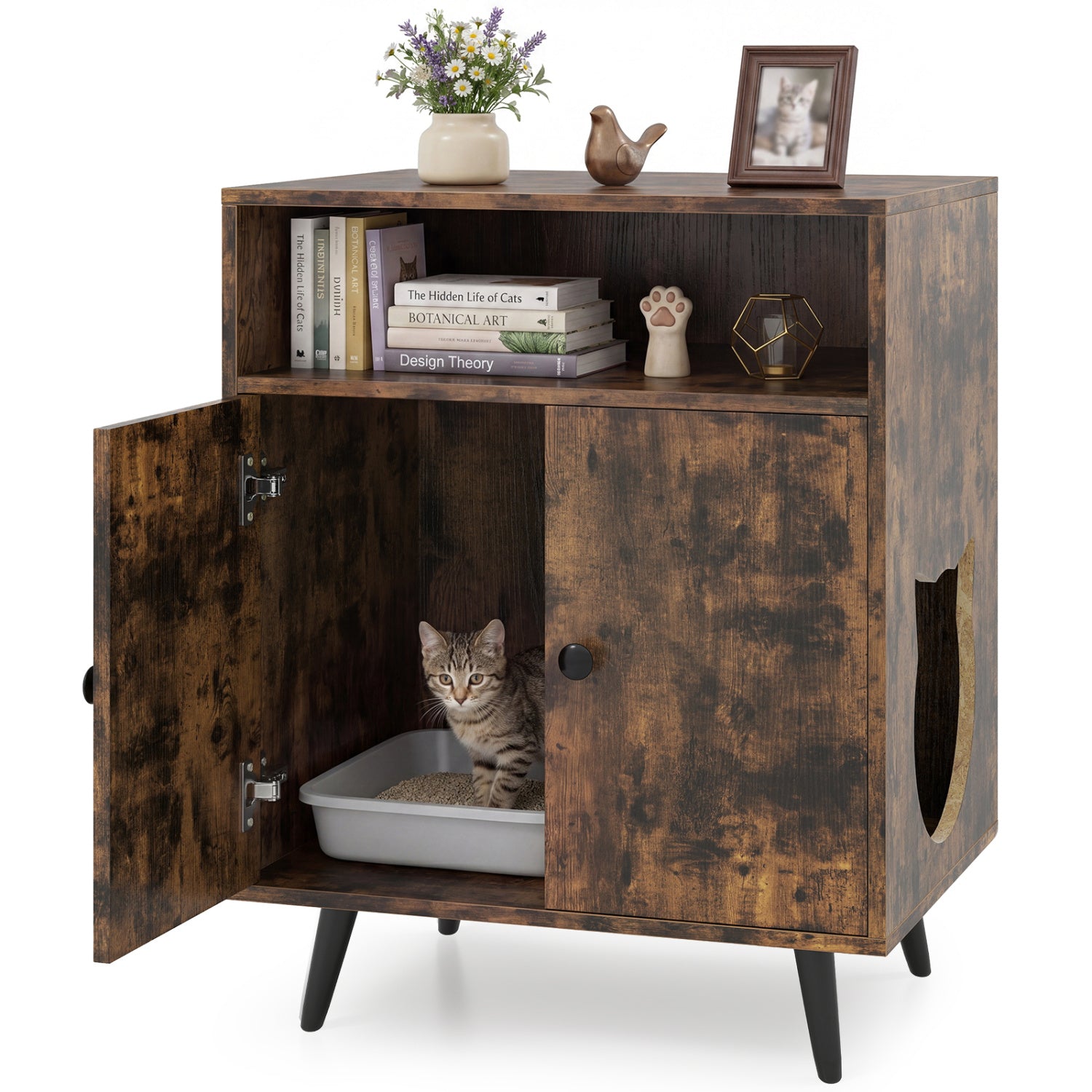 Industrial Cat Litter Box Enclosure with Entry and Open Compartment-Brown