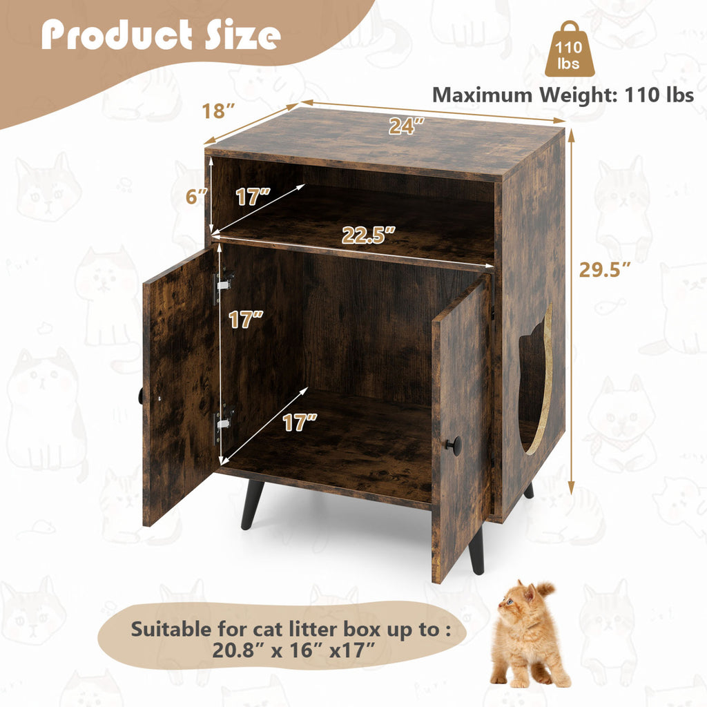 Industrial Cat Litter Box Enclosure with Entry and Open Compartment-Brown