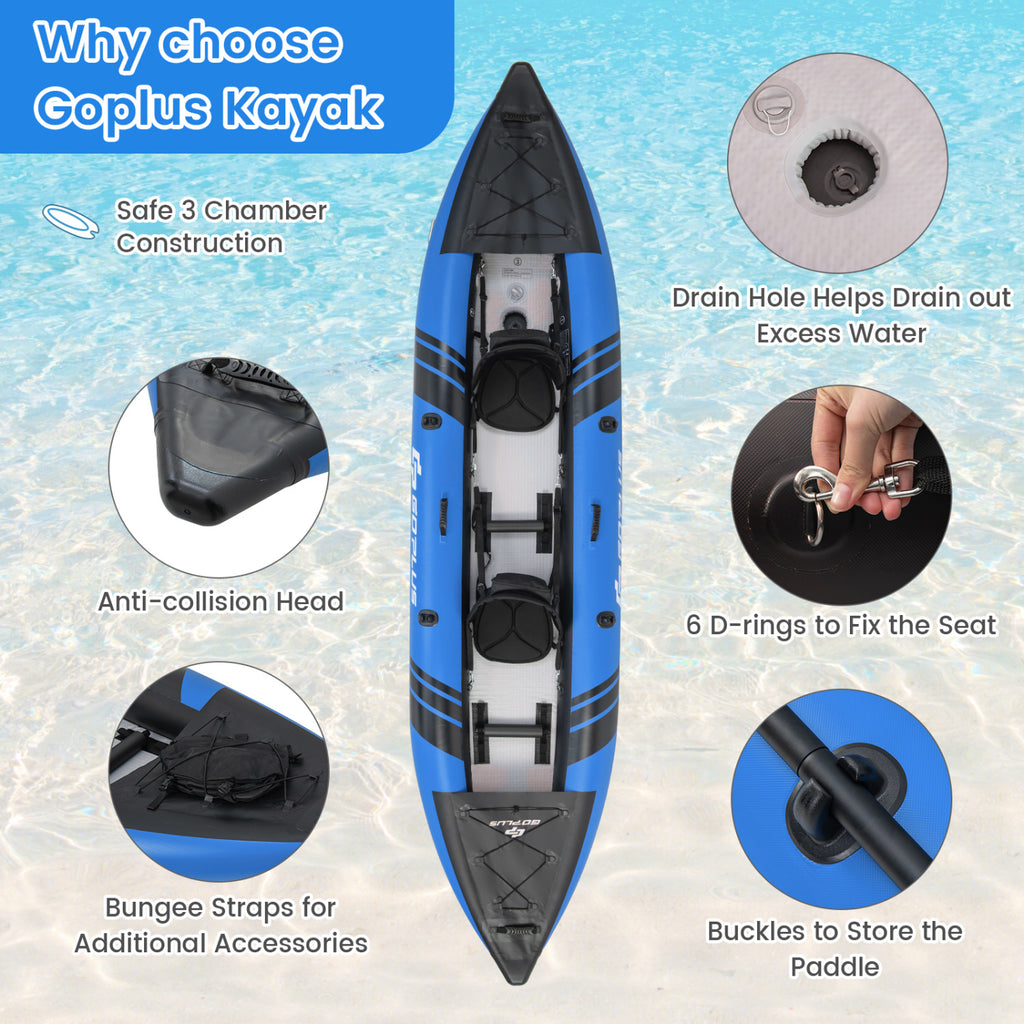 Inflatable 2-person Kayak Set with Aluminium Oars and Repair Kit-Blue