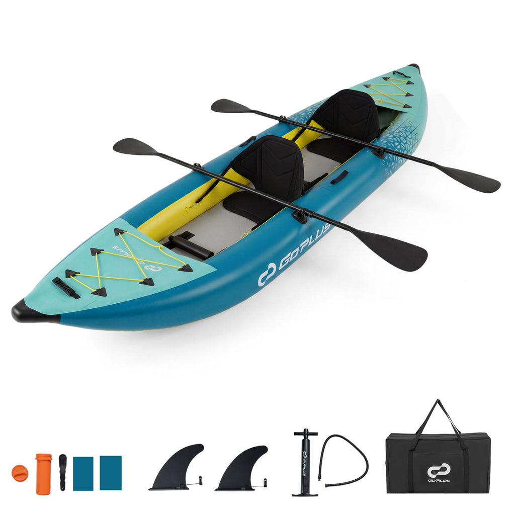 Inflatable 2-person Kayak Set with Aluminium Oars and Repair Kit-Green