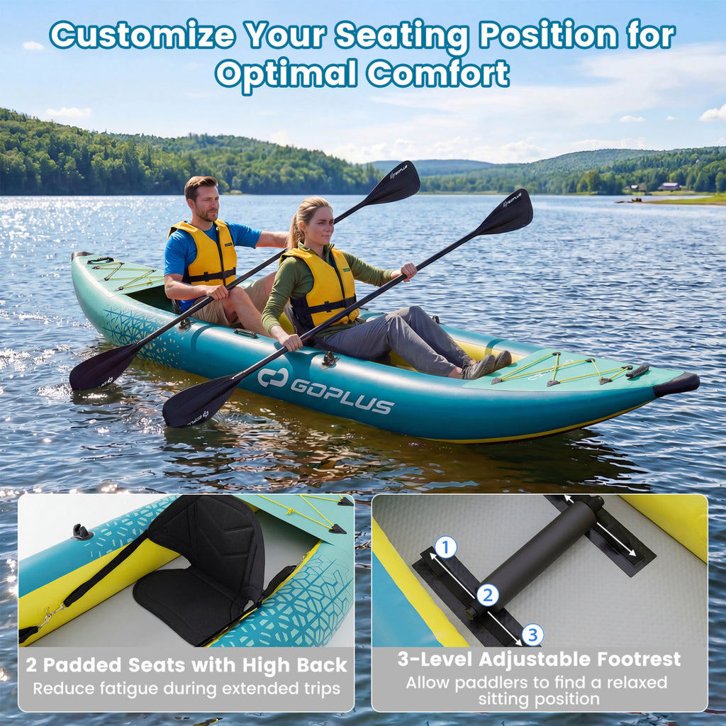 Inflatable 2-person Kayak Set with Aluminium Oars and Repair Kit-Green