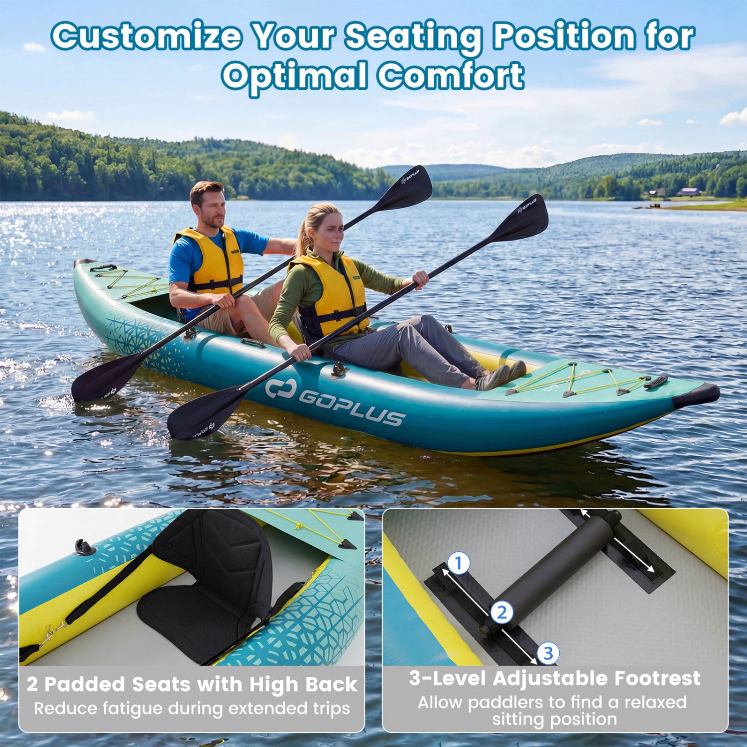 Inflatable 2-person Kayak Set with Aluminium Oars and Repair Kit-Green