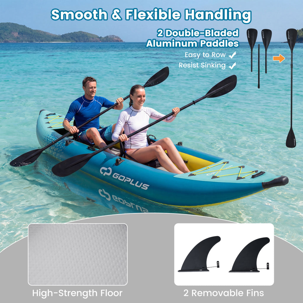 Inflatable 2-person Kayak Set with Aluminium Oars and Repair Kit-Green