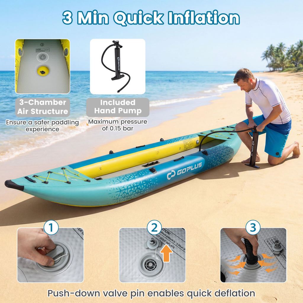 Inflatable 2-person Kayak Set with Aluminium Oars and Repair Kit-Green