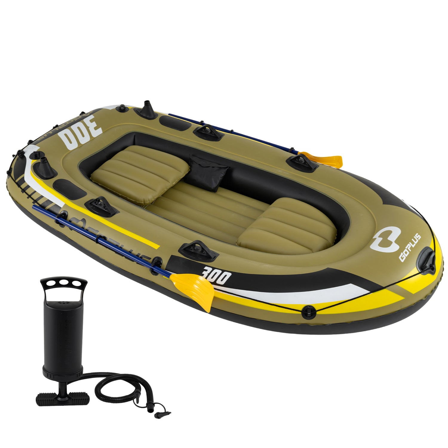 Inflatable Boat 3-Person Fishing Raft Set with Oars and Pump-Green
