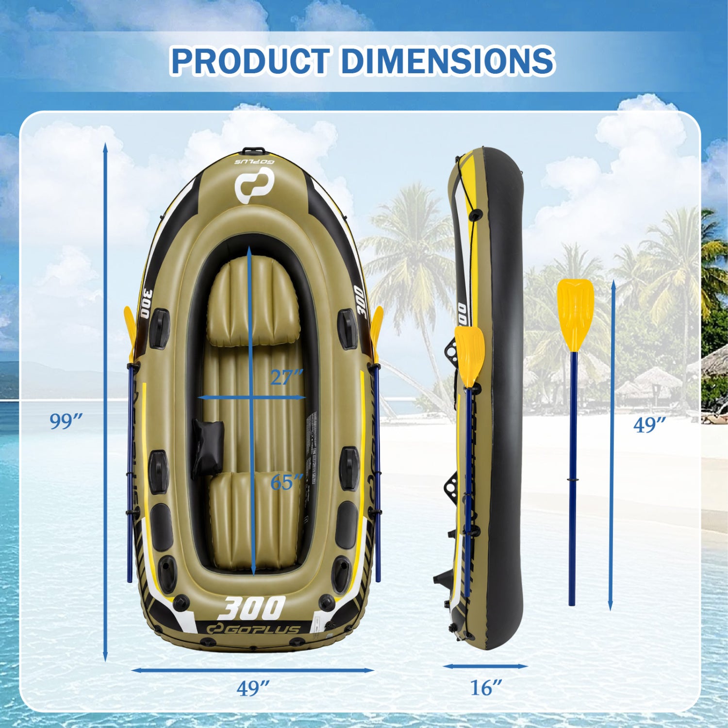 Inflatable Boat 3-Person Fishing Raft Set with Oars and Pump-Green