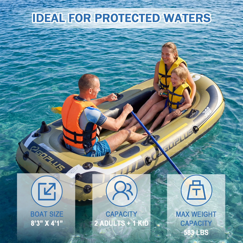 Inflatable Boat 3-Person Fishing Raft Set with Oars and Pump-Green