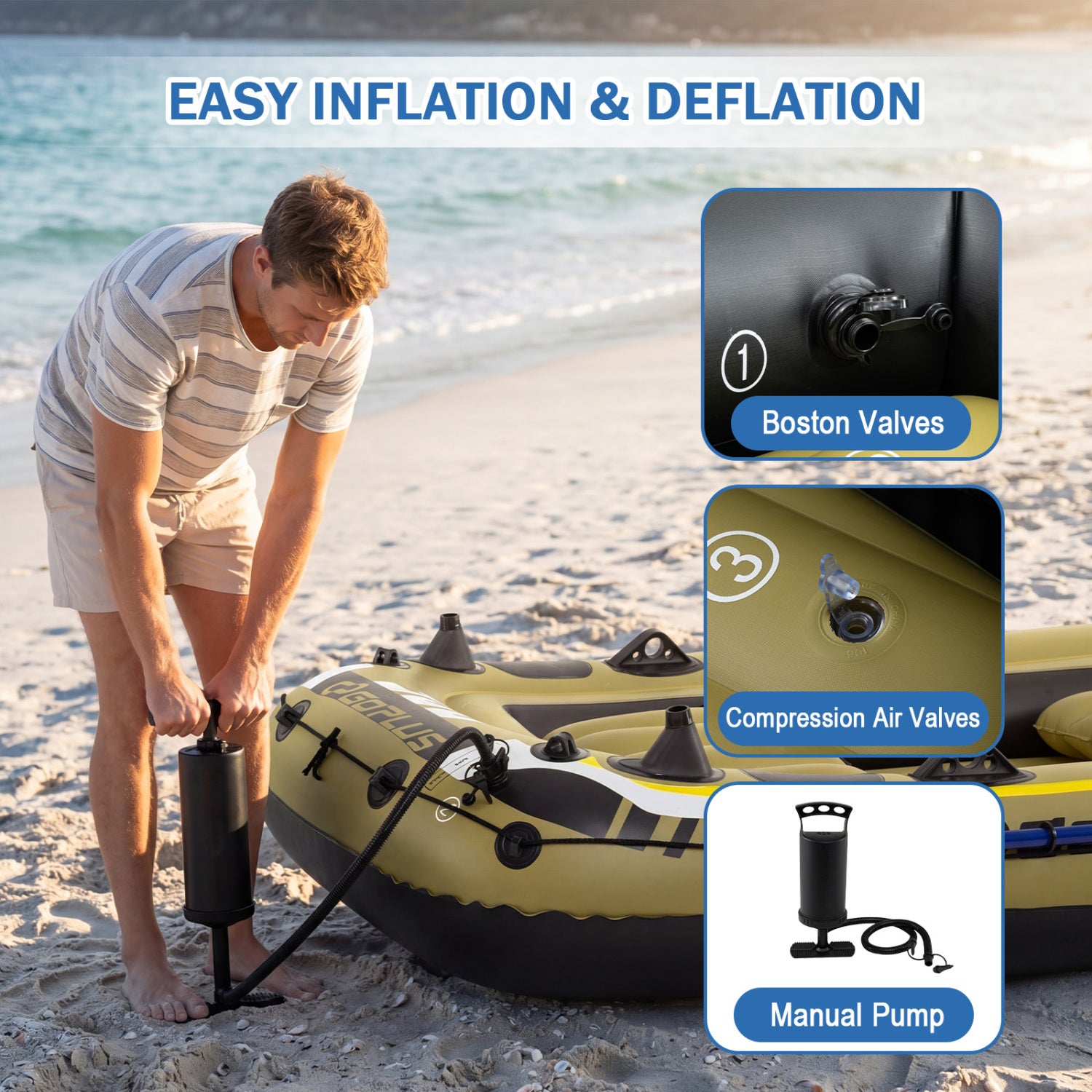 Inflatable Boat 3-Person Fishing Raft Set with Oars and Pump-Green