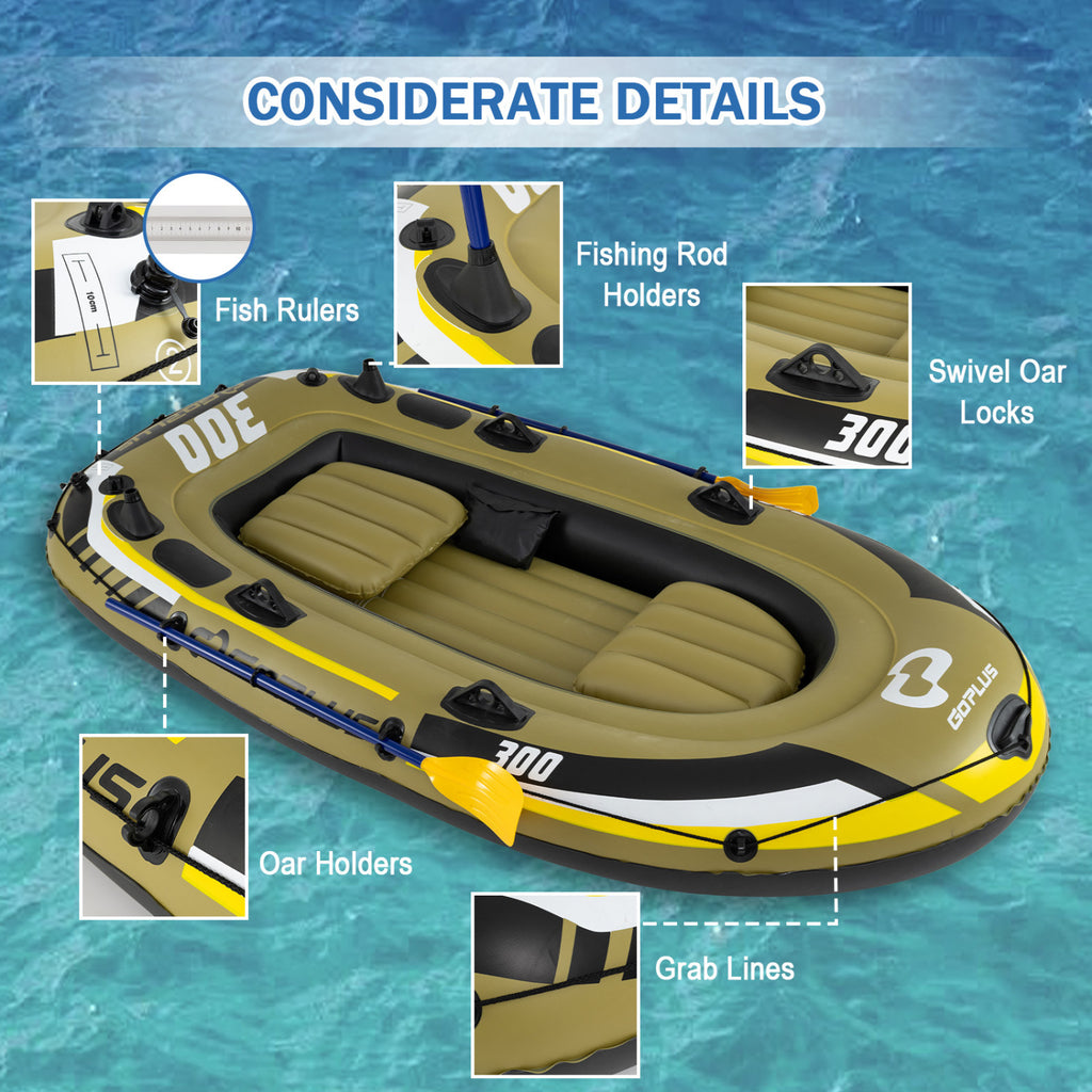 Inflatable Boat 3-Person Fishing Raft Set with Oars and Pump-Green