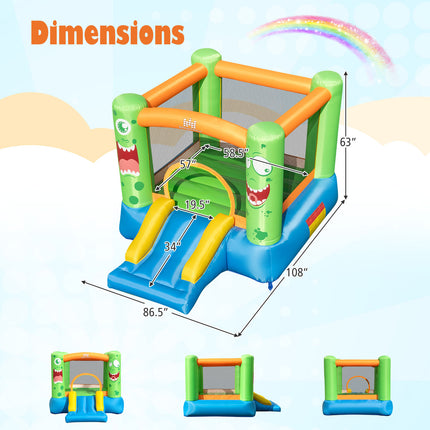 Inflatable Bounce House Monster Themed Bouncy Castle with Large Jumping Area and Slide 550W Blower Included