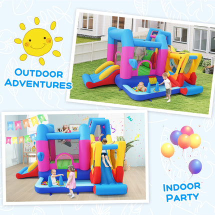 Inflatable Bounce House 8-in-1 Excavator Themed Kids Bouncer with 750W Blower
