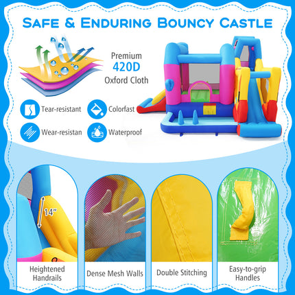 Inflatable Bounce House 8-in-1 Excavator Themed Kids Bouncer with 750W Blower