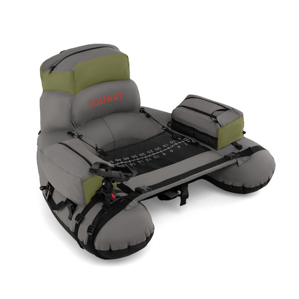 Inflatable Fishing Float Tube with Shoulder Straps and Storage for Angling-Green