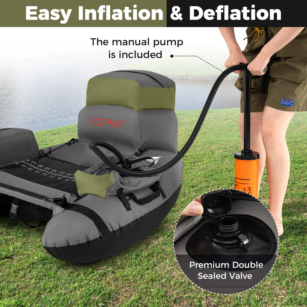 Inflatable Fishing Float Tube with Shoulder Straps and Storage for Angling-Green