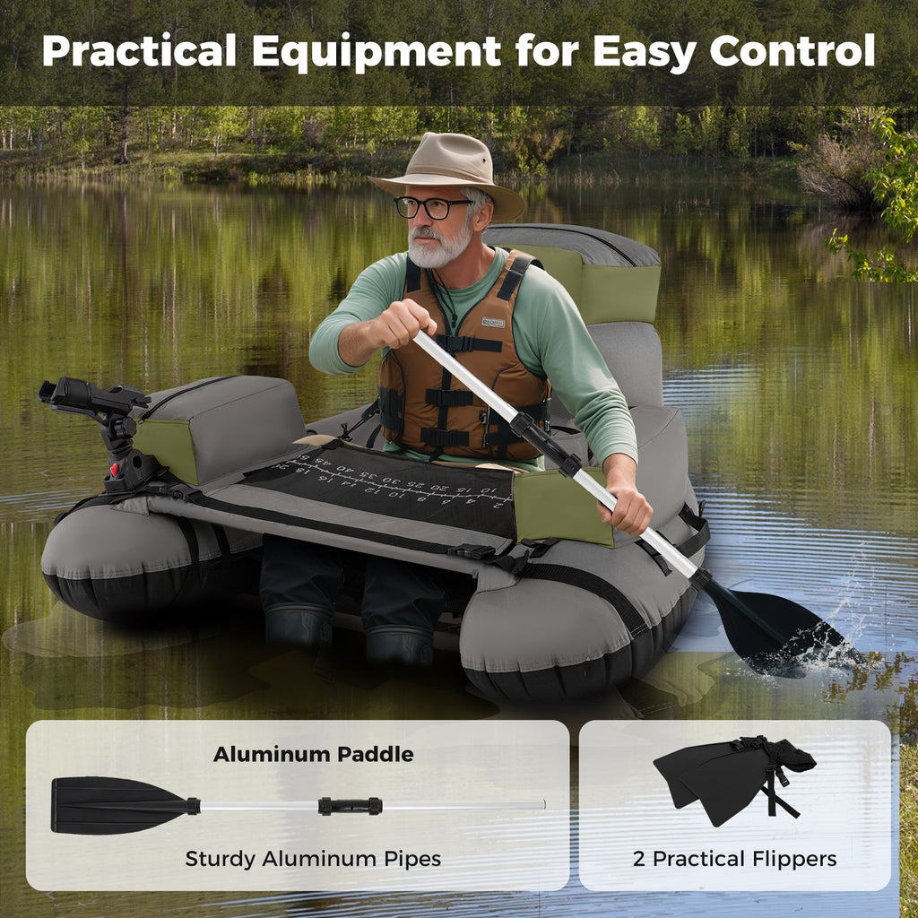 Inflatable Fishing Float Tube with Shoulder Straps and Storage for Angling-Green