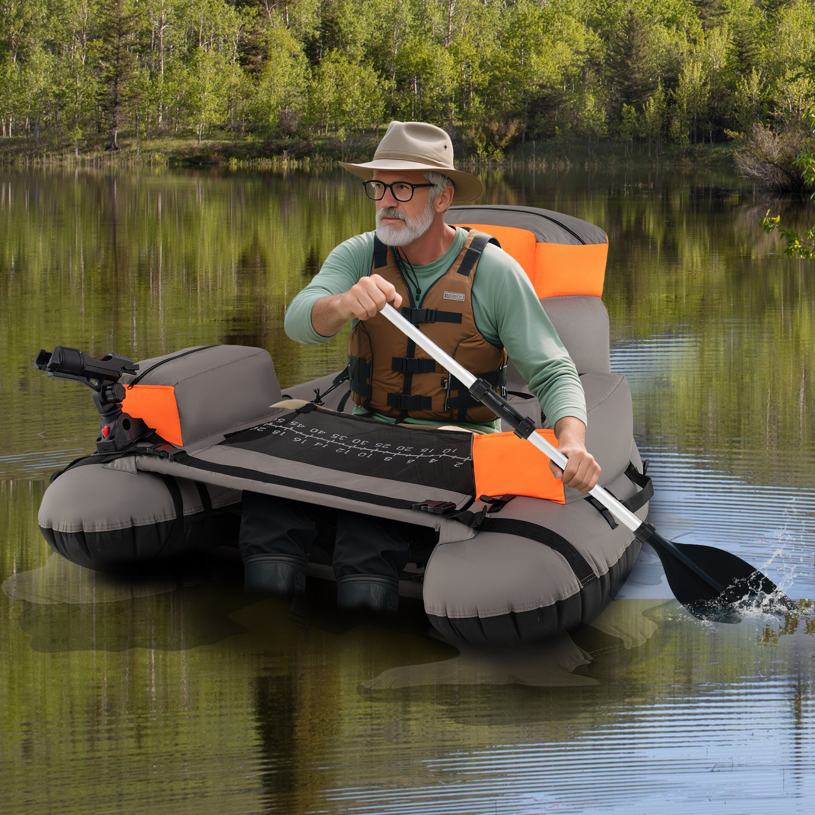 Inflatable Fishing Float Tube with Shoulder Straps and Storage for Angling-Orange