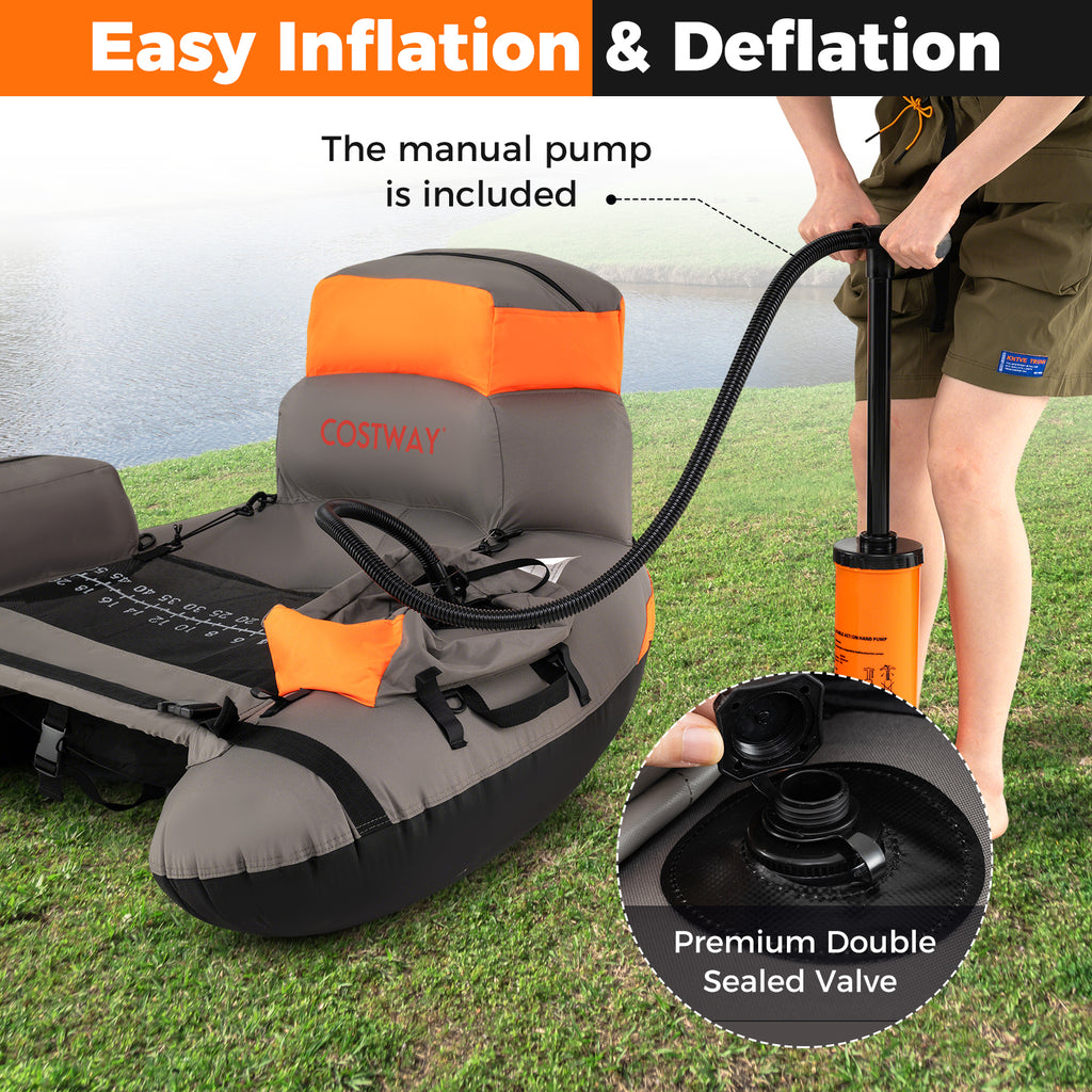 Inflatable Fishing Float Tube with Shoulder Straps and Storage for Angling-Orange