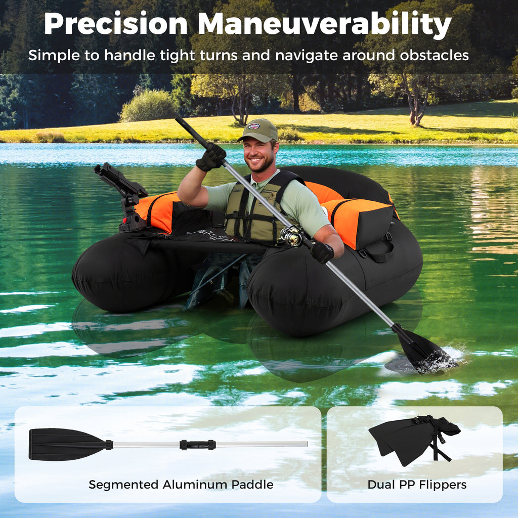 Inflatable Float Tube with Adjustable Fishing Rod Holder and Fish Hook Stator-Orange
