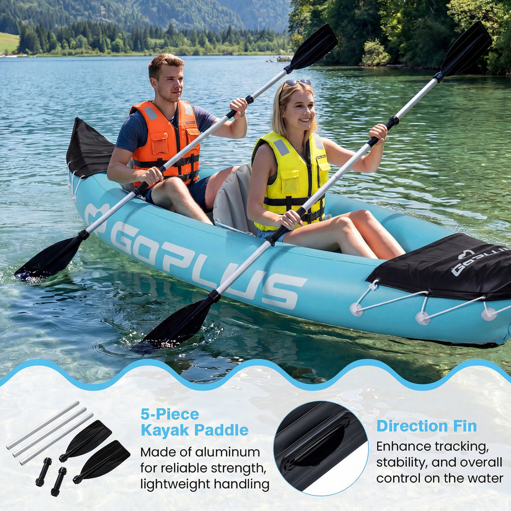 Inflatable Kayak 2 Person Heavy Duty Tandem Touring Kayak with Aluminum Paddles-Blue