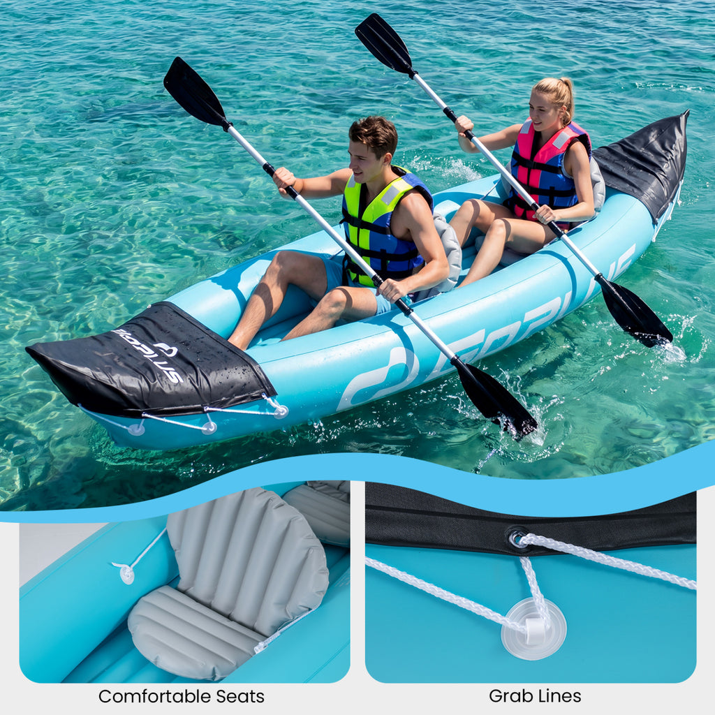 Inflatable Kayak 2 Person Heavy Duty Tandem Touring Kayak with Aluminum Paddles-Blue