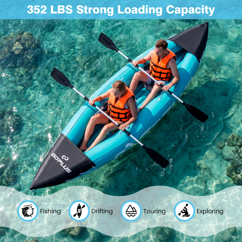 Inflatable Kayak 2 Person Heavy Duty Tandem Touring Kayak with Aluminum Paddles-Blue