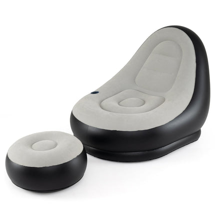 Inflatable Lounge Sofa with Ottoman Portable Air Sofa for Adults with Flocked Surface-Grey