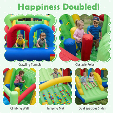 Inflatable Obstacle Course Bounce House with Dual Slides with 2 680W Blower